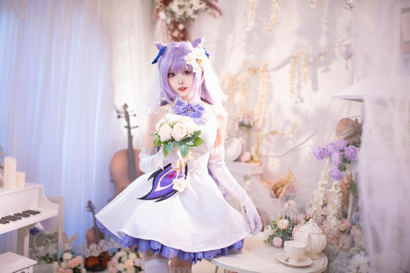 艾西Aiwest 刻晴花嫁Cosplay写真图集 原神刻晴婚纱高清图集 40P (223.2M)插图2