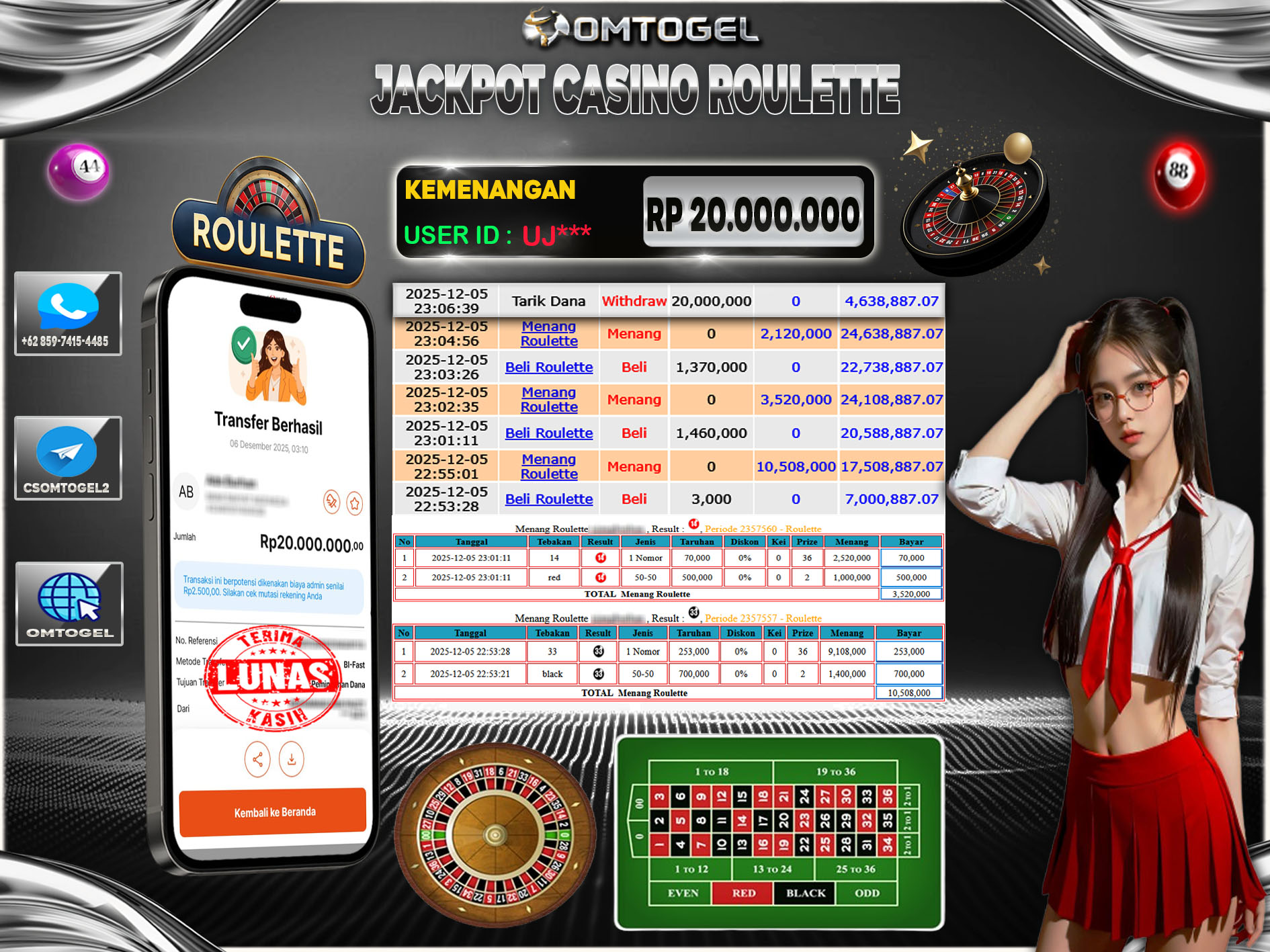 OMTOGEL JACKPOT LIVE GAMES ROULETTE  ,20 JUTA DI BAYAR LUNAS ,-