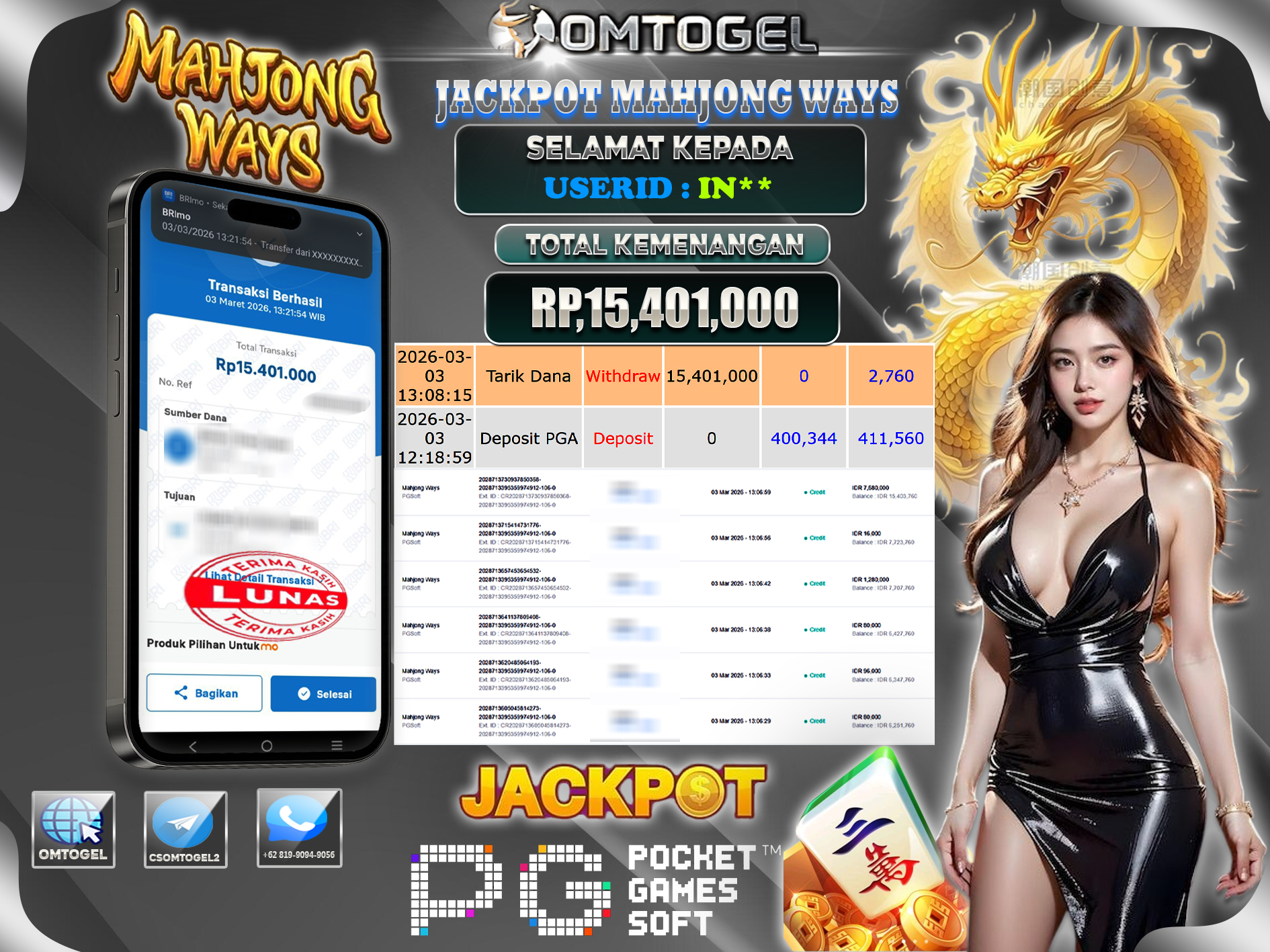 OMTOGEL JACKPOT PG SOFT MAHJONG WAYS, 15 JUTA DI BAYAR LUNAS ,-