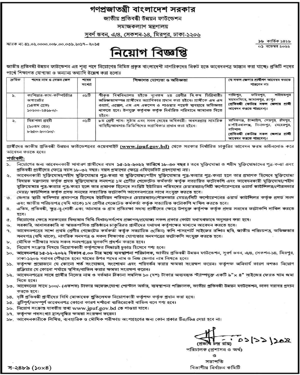 Ministry of Social Welfare Job Circular 2022