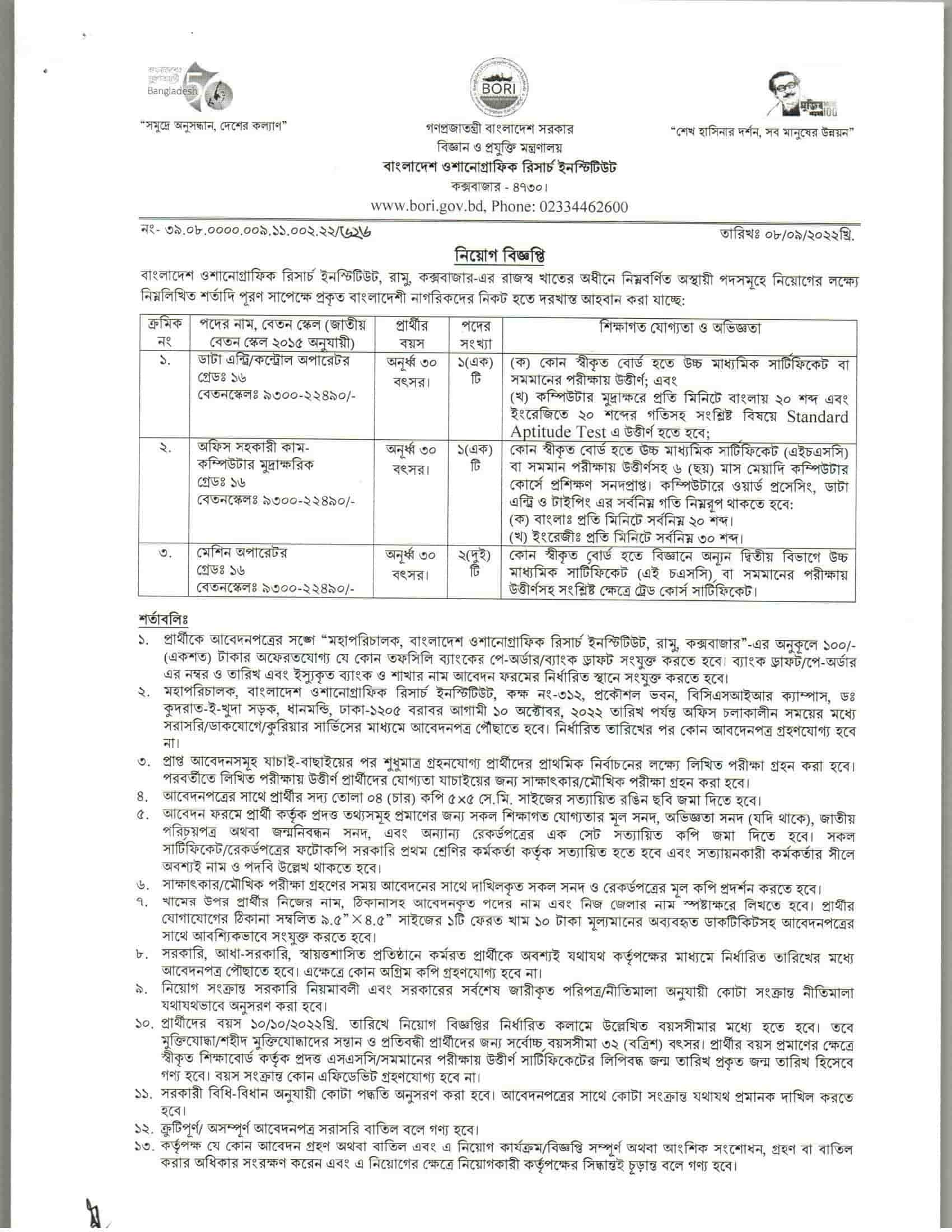 3rd Class Recruitment Notification of BORI