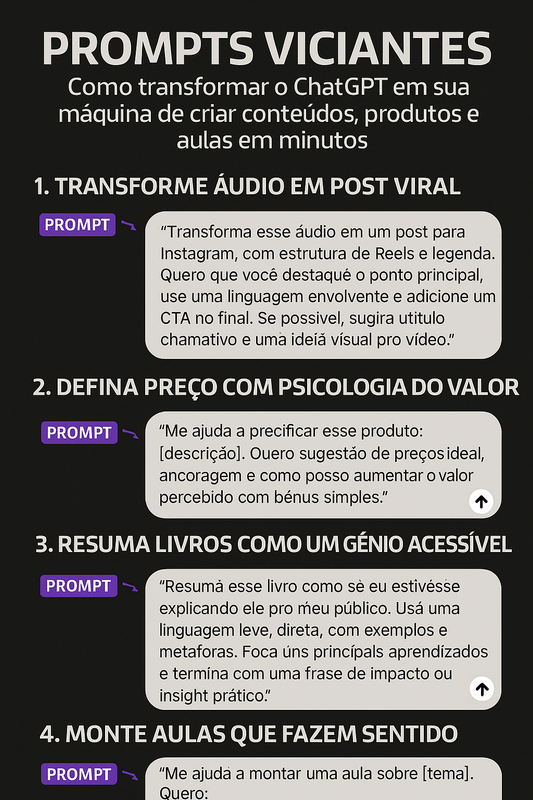 Prompts Viciantes: Como Transformar o ChatGPT em Sua Máquina de Criar Conteúdo, Produtos e Aulas em Minutos