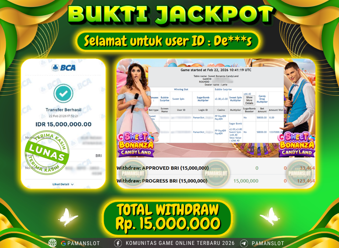 PAMANSLOT JACKPOT Game Live - Sweet Bonanza Candyland Rp.15,000,000- LUNAS