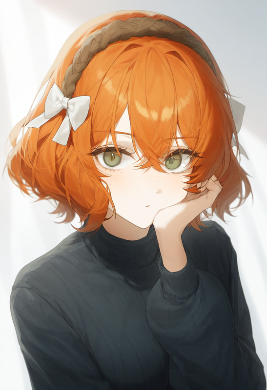 depth of field, 1girl, ishmael (limbus company), short hair, orange hair, {{gree s-158856868