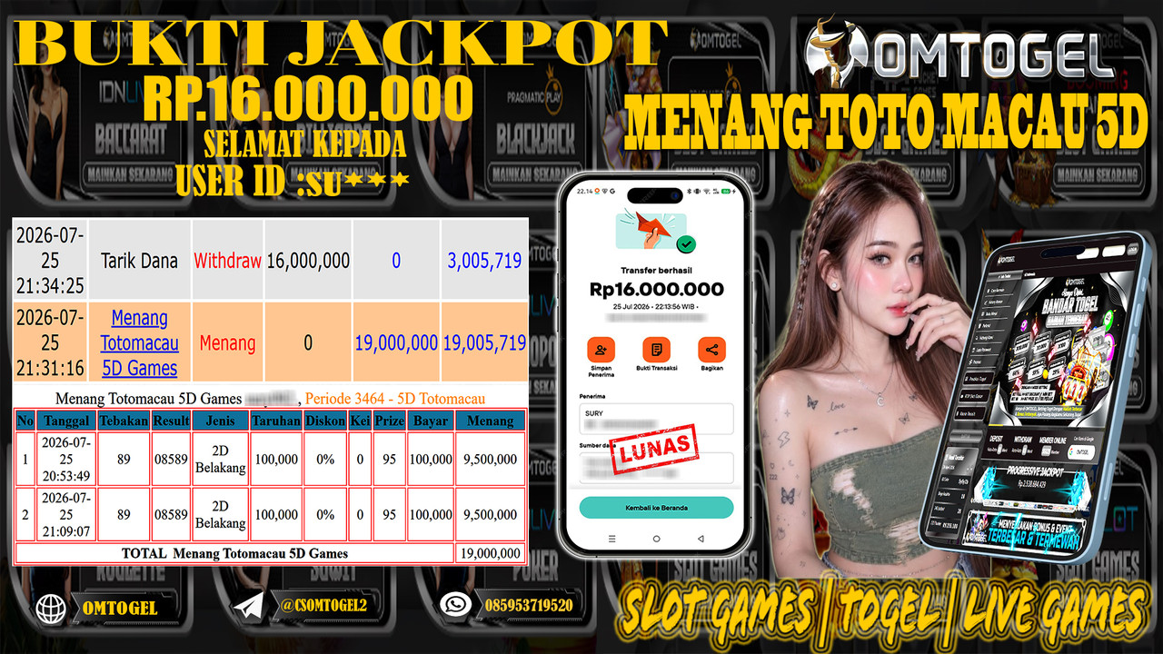 OMTOGEL JACKPOT MENANG TOTO MACAO 5D Rp,16,000,000,- DIBAYAR LUNAS