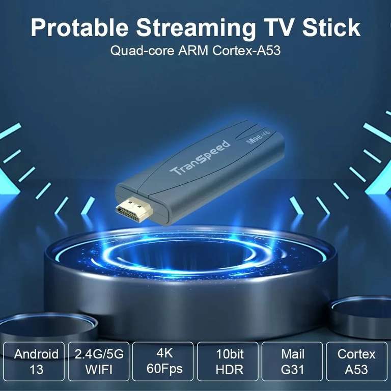 Aliexpress: TV Stick con Android 13, 4K, Asistente de Voz, 2Gb + 16Gb (Transpeed) 
