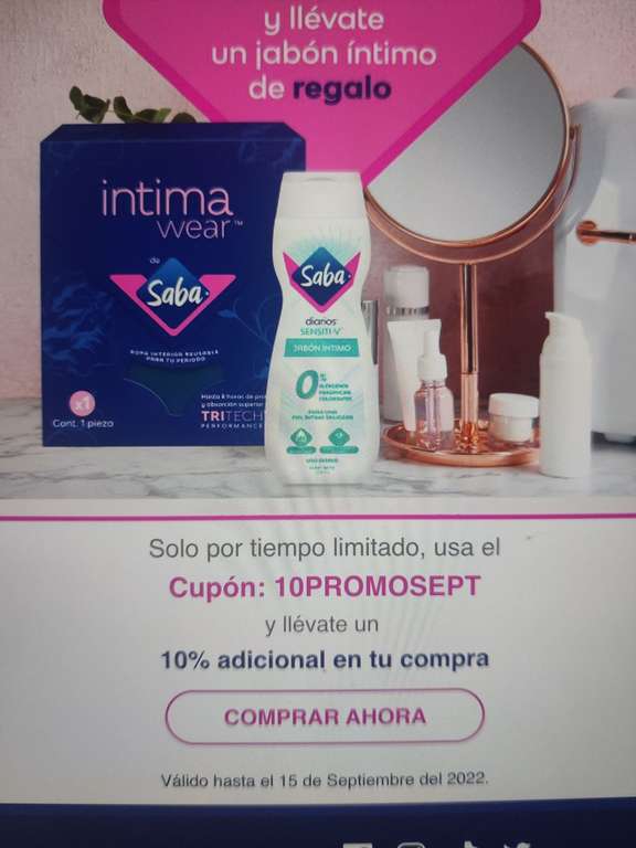 Saba: Regalo de jabón íntimo y 10% de desc 
