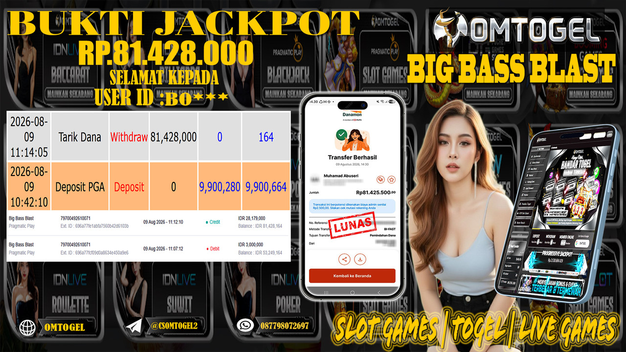 OMTOGEL JACKPOT PRAGMATICPLAY BIG BASS BLAST  Rp,81,428,000,- DIBAYAR LUNAS