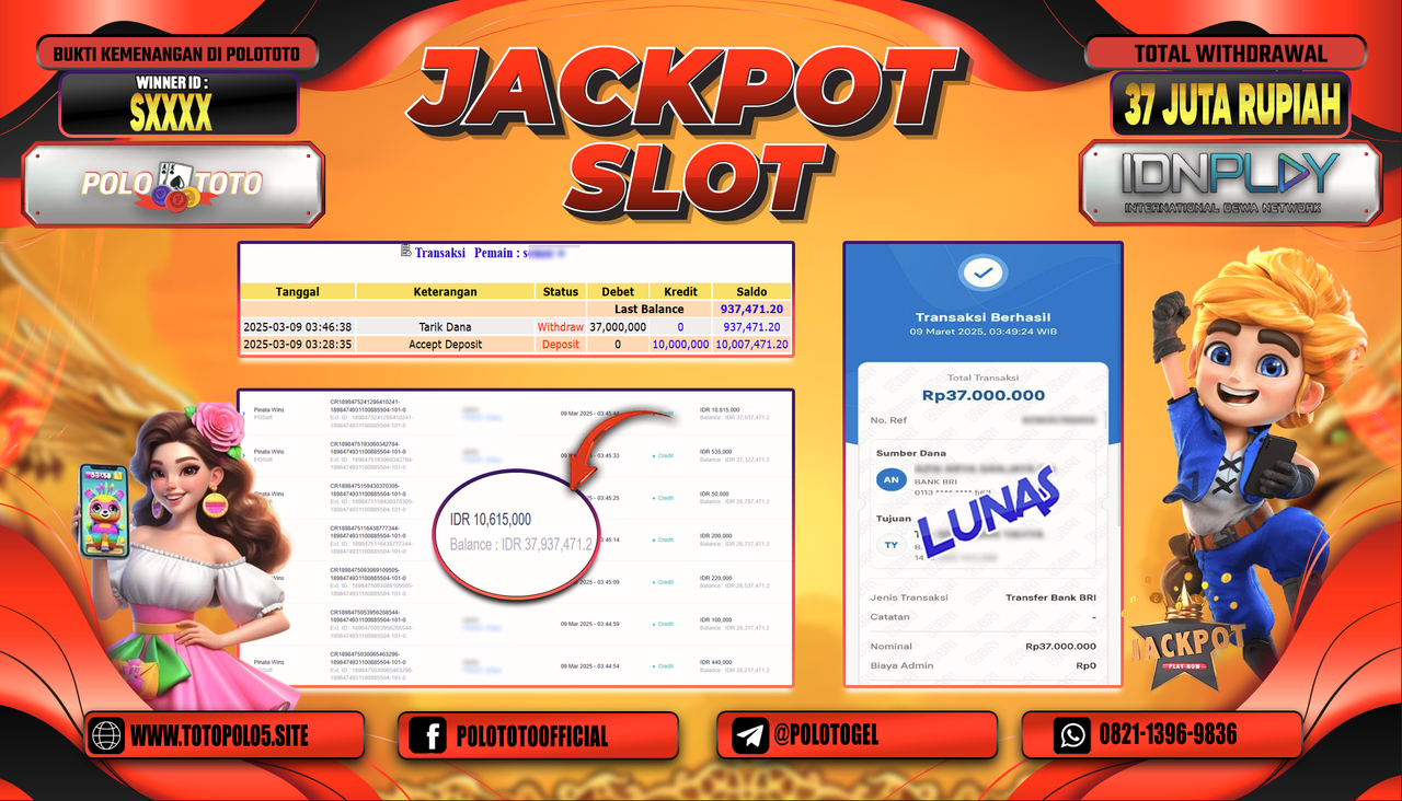 POLOTOTO JACKPOT SLOT PINATA WINS Rp.37.000.000,-
