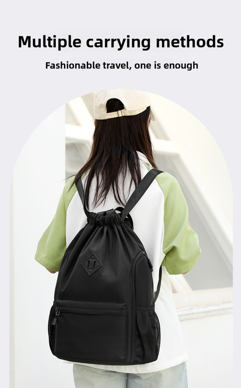 Large Drawstring Backpack Waterproof Gym Bag Lightweight Sports Sackpack with Zipper Pockets for Travel and Swimming Gray