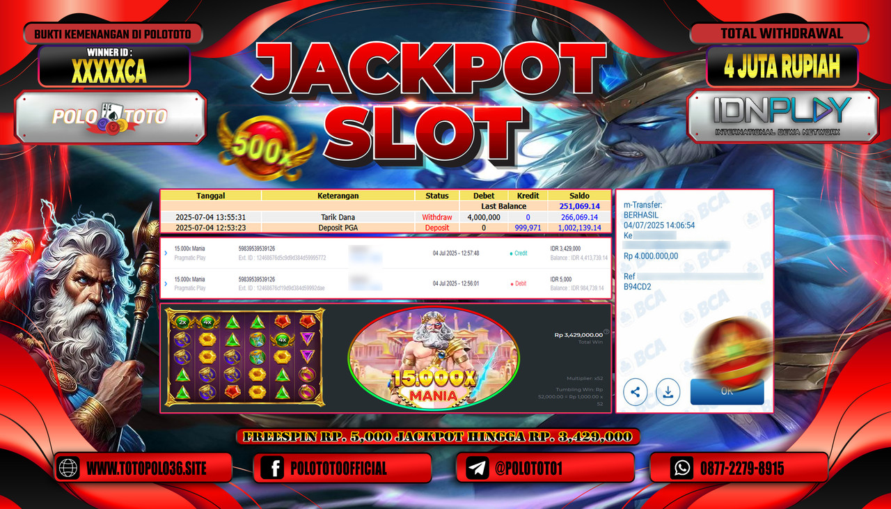 POLOTOTO JACKPOT SLOT 15.000X MANIA Rp.4.000.000,- LUNAS
