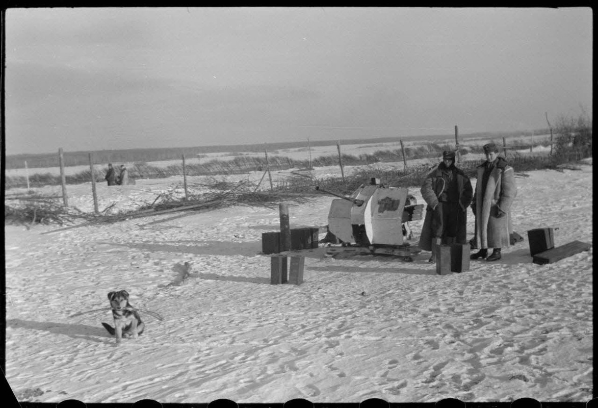Dans le cadre de l'opération Büffelbewegung, la protection d'une route enneigée par des canons de 2 