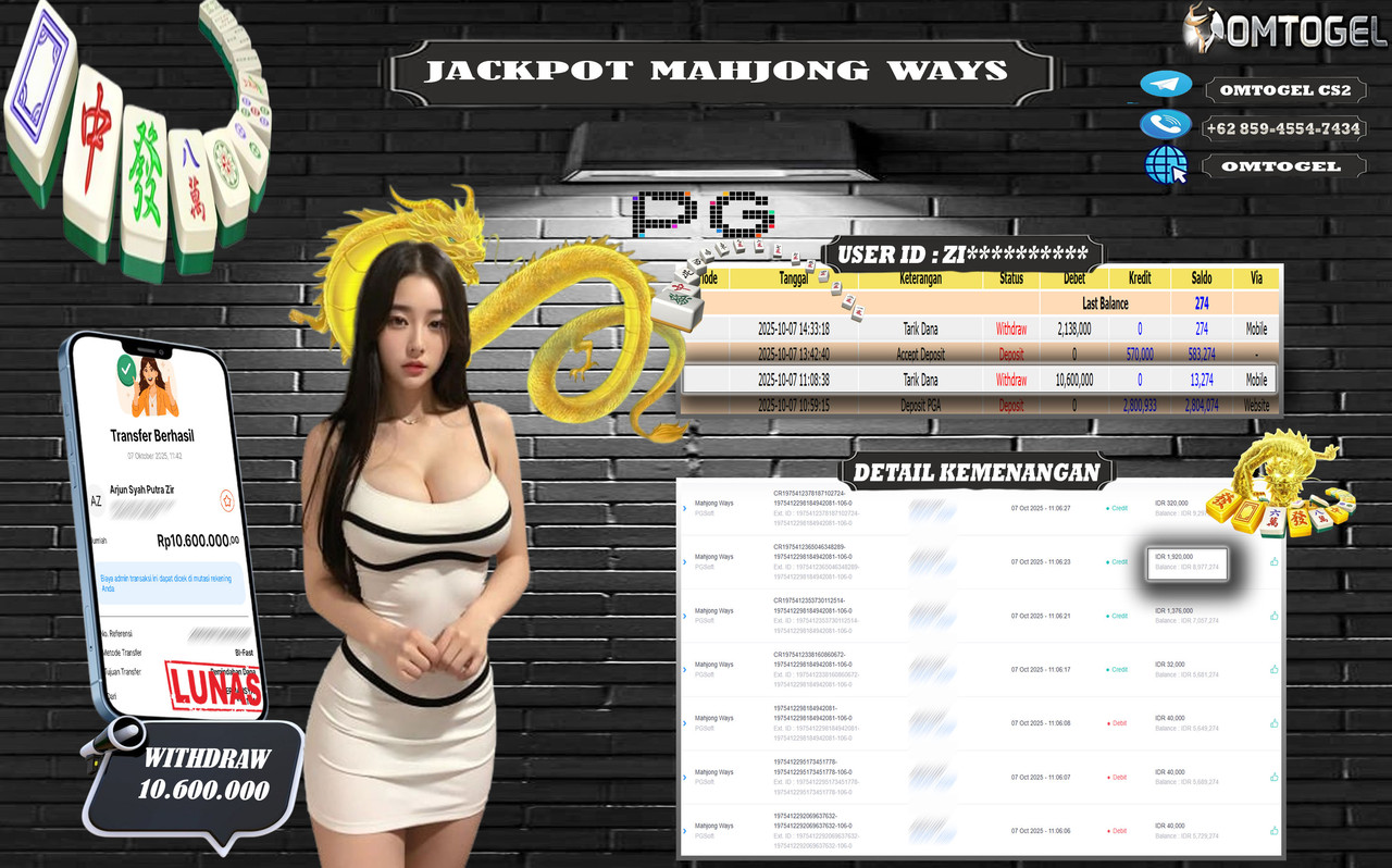 OMTOGEL JACKPOT PGSOFT MAHJONG WAYS 10 JUTA DI BAYAR LUNAS ,-