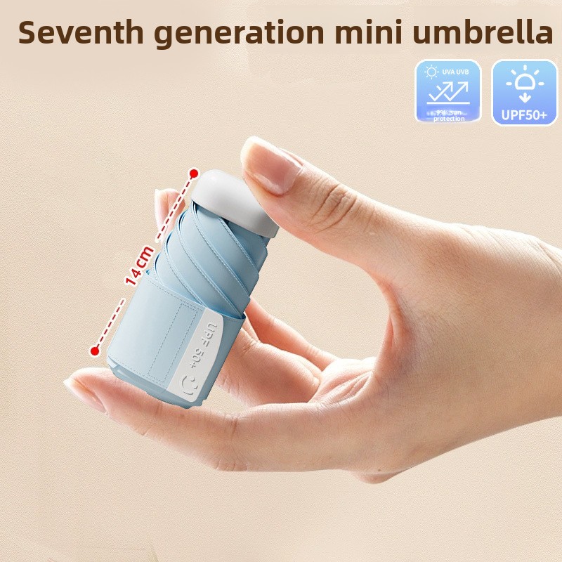Blue Compact Mini Umbrella with UPF50+ UV Protection and Lightweight Design for Daily Use in Urban and Outdoor Settings Local Standard Fit
