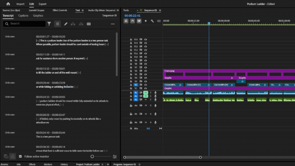 Picture of the video editing timeline