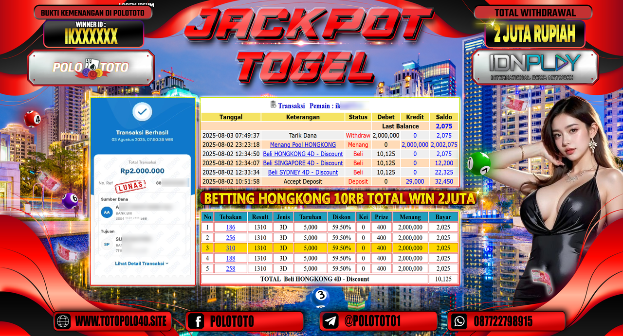 POLOTOTO JACKPOT TOGEL HONGKONG LOTTO Rp.2.000.000,- LUNAS