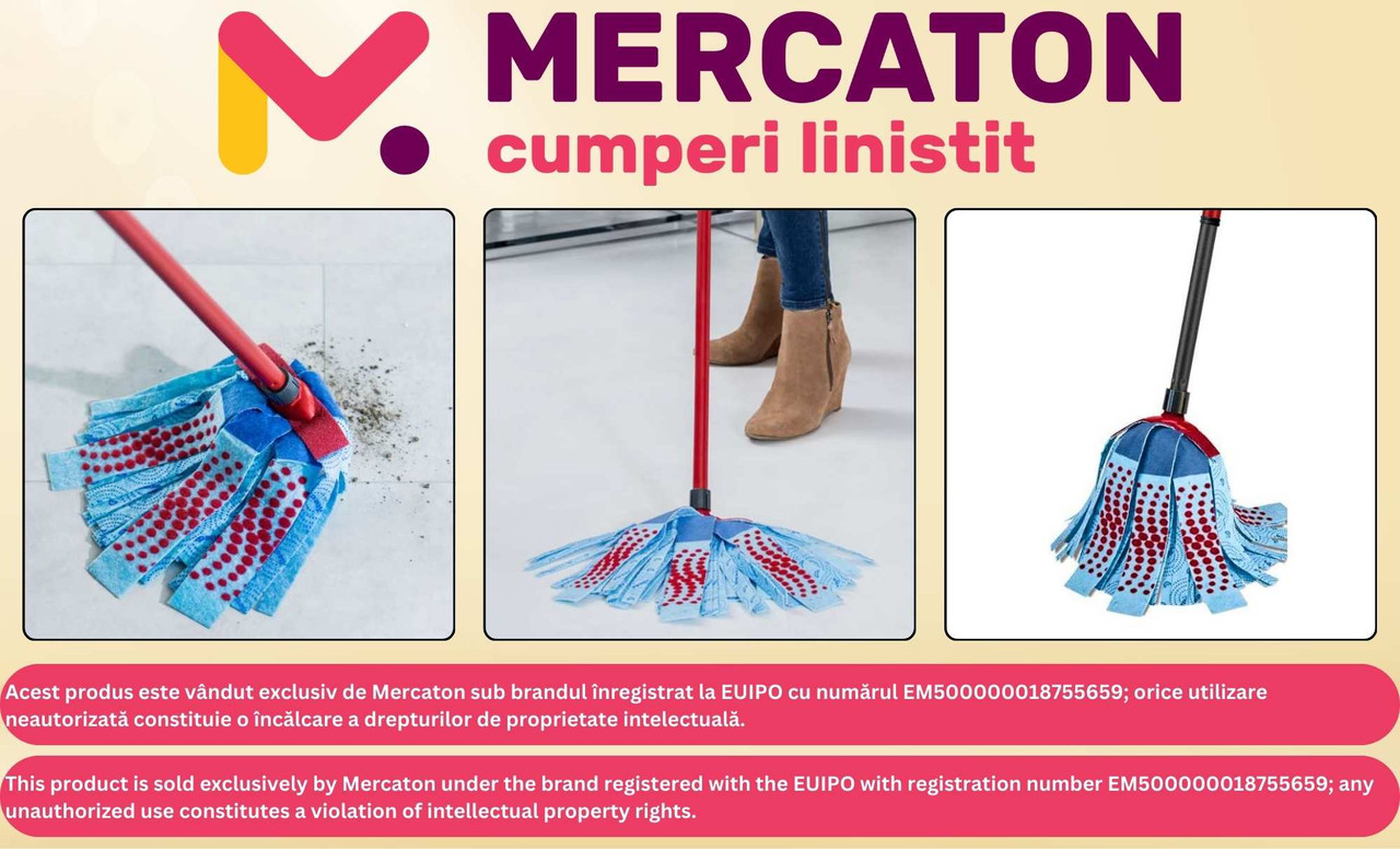 Mop cu Coada Mercaton, Maner Telescopic Extensibil de la 80 la 145 cm, Microfibra