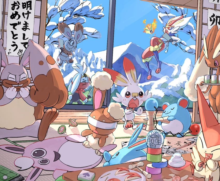 scorbunny-lopunny-cinderace-marill-bunea