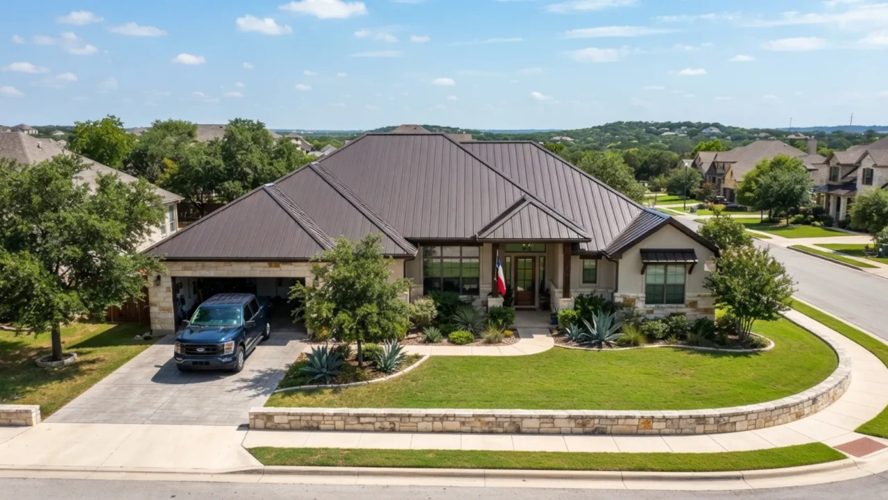 Completed metal roof installation San Antonio residential home curb appeal