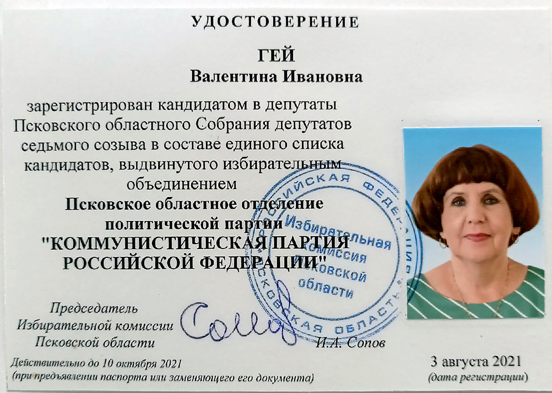Удостоверение кандидата на выборы Гей В.И.