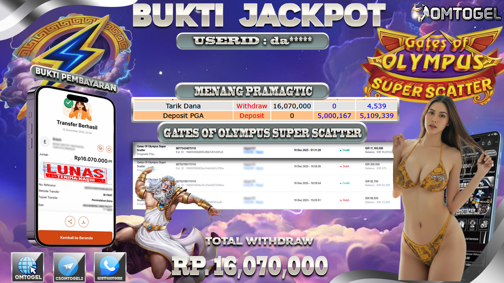 OMTOGEL JACKPOT PRAGMATIC PLAY GATES OF OLYMPUS SUPER SCATTER ,16 JUTA DI BAYAR LUNAS ,-