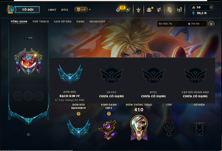 Acc LMHT # - Khung Bạch Kim