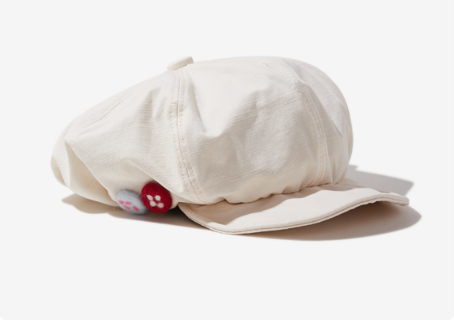 Women's Beige Newsboy Cap UPF50+ Sun Protection Cotton Blend Octagonal Beret Hat - Adjustable Breathable Baker Boy Style with Cute Button Detail