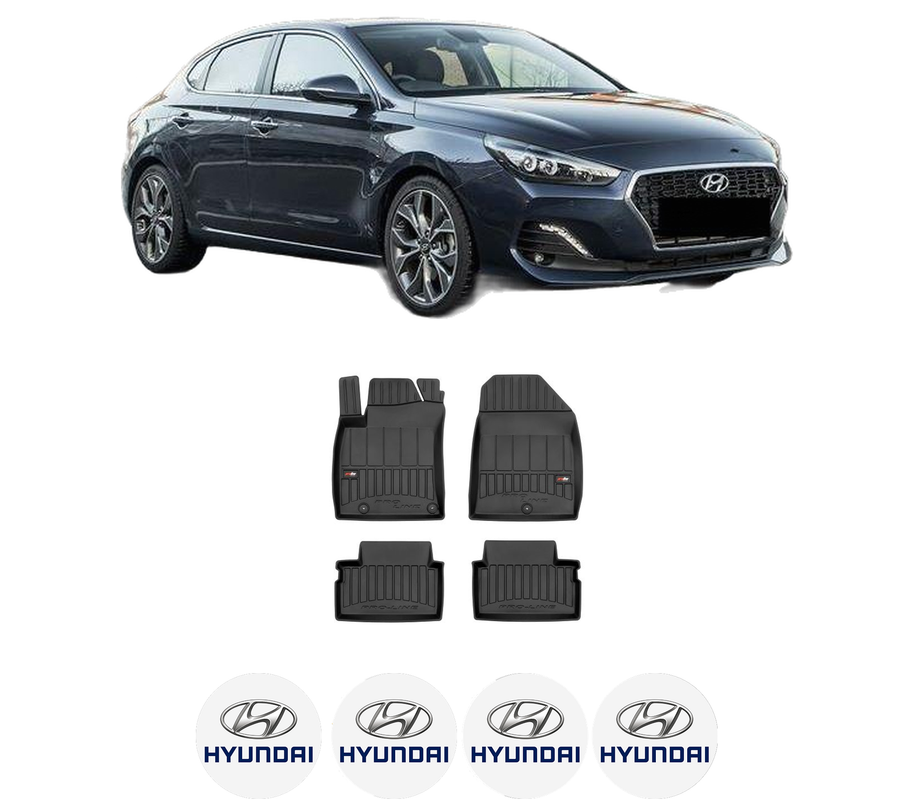 Set covorase presuri HYUNDAI i30 FASTBACK (PDE, PDEN) din 2017-2022, auto, din cauciuc thermoplastic, 4 Stickere auto cu HYUNDAI