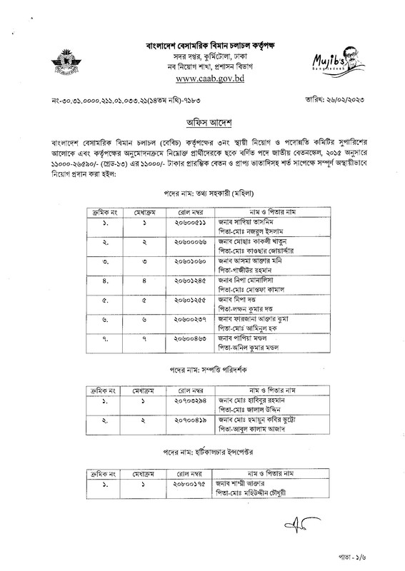 CAAB Job Appointment Letter 2023 (13 Grade) PDF-1