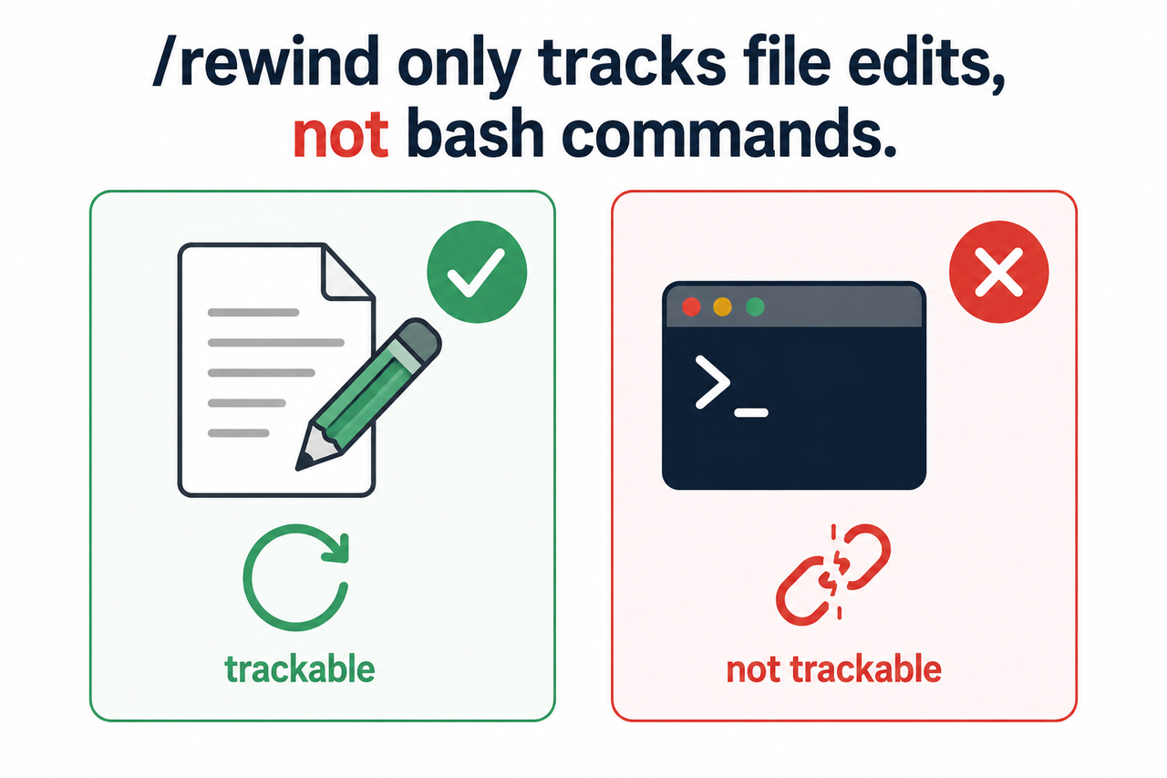 Claude Code rewind command file edits vs bash commands