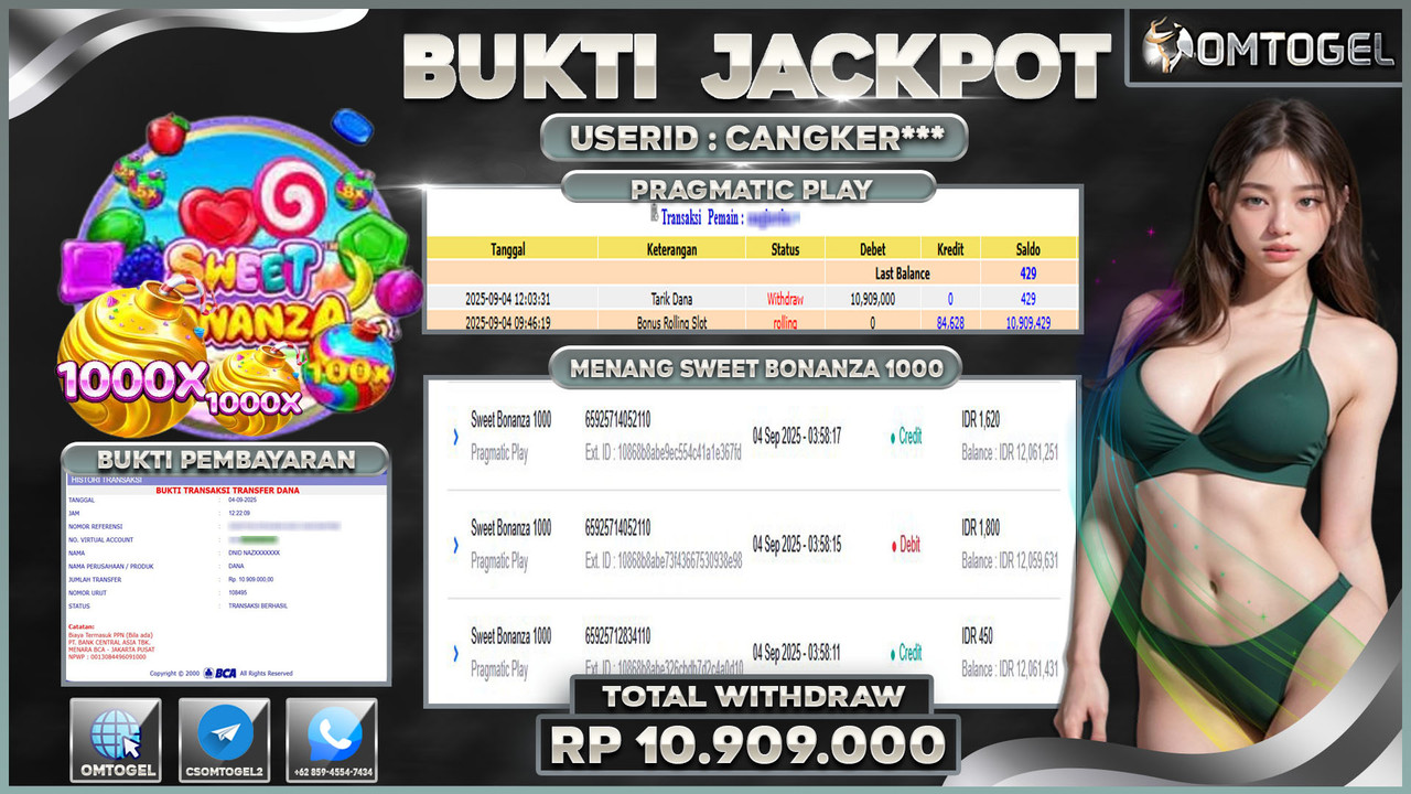 OMTOGEL JACKPOT PRAGMATIC PLAY SWEET BONANZA 1000 10 JUTA DI BAYAR LUNAS ,-