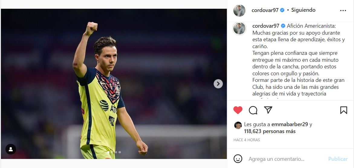 Sebastián Córdova se despide del Club América con emotivas palabras