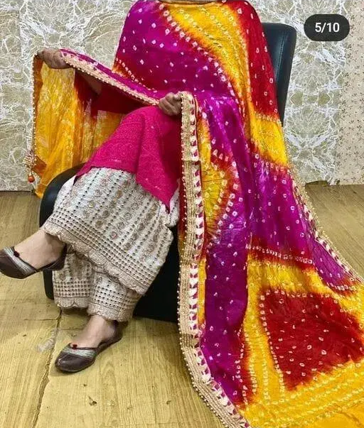 Beautiful attractive rajasthani art silk bandhani dupatta Color4 (R228)