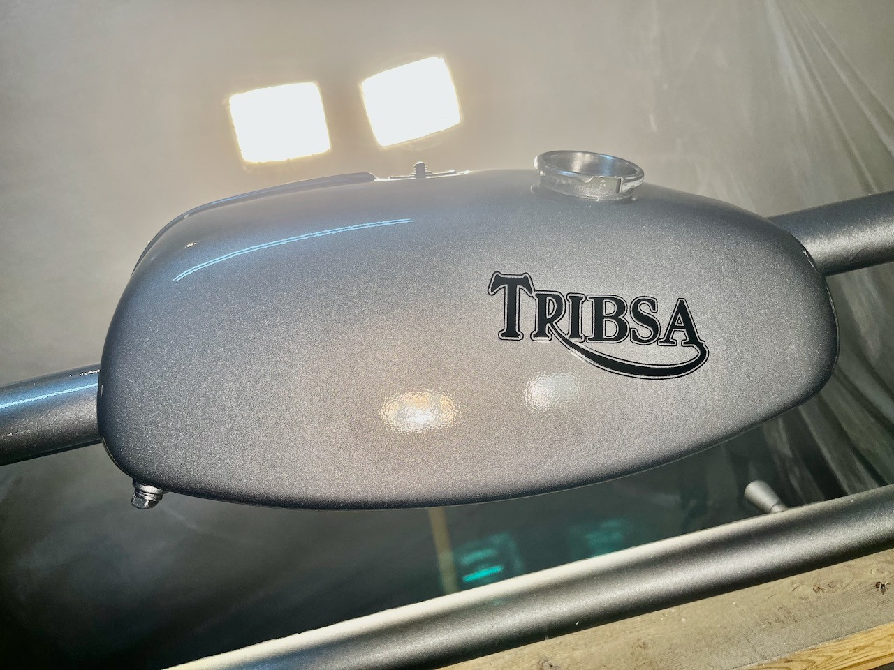 Tribsa gray tank w decal right side clear coat