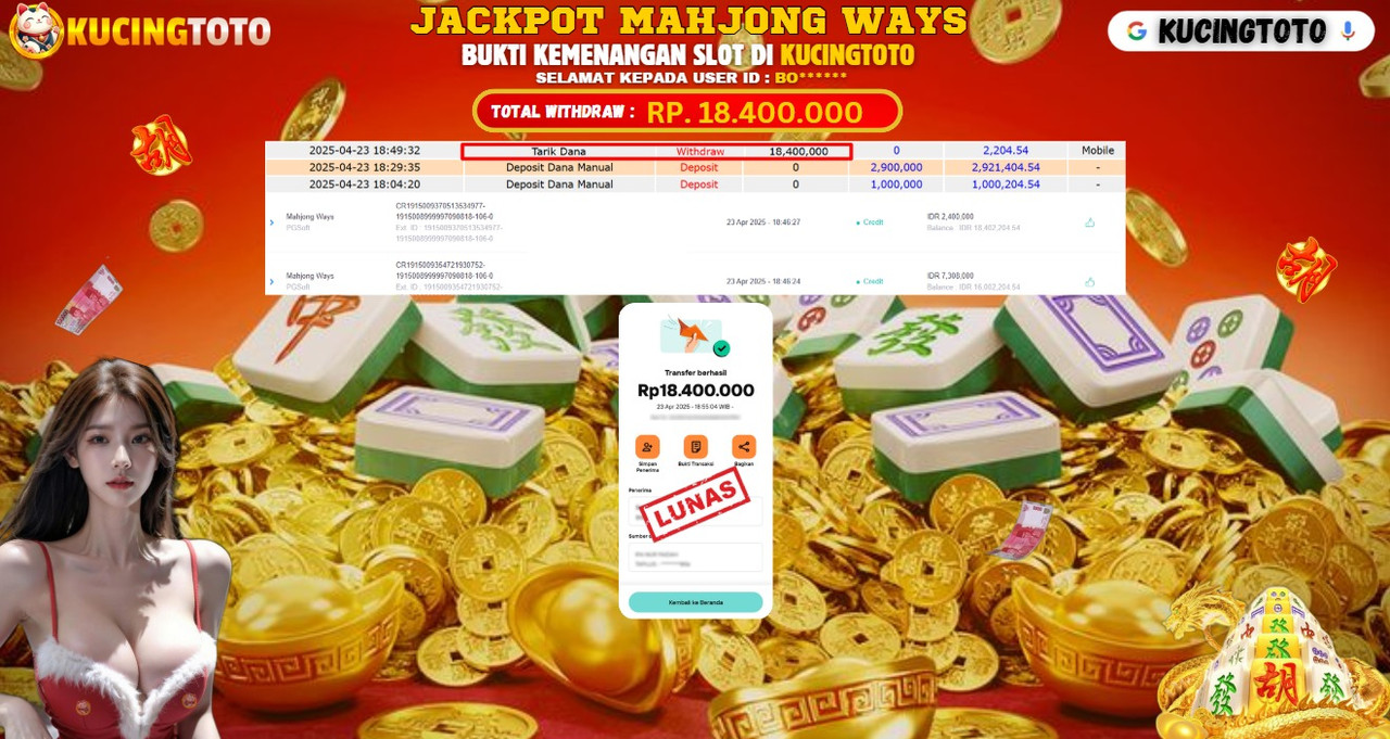 KUCINGTOTO JACKPOT SLOT MAHJONG WAYS RP.18.400.000.,- LUNAS