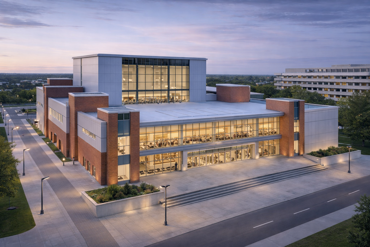 Visualization of the modern auditorium interior.