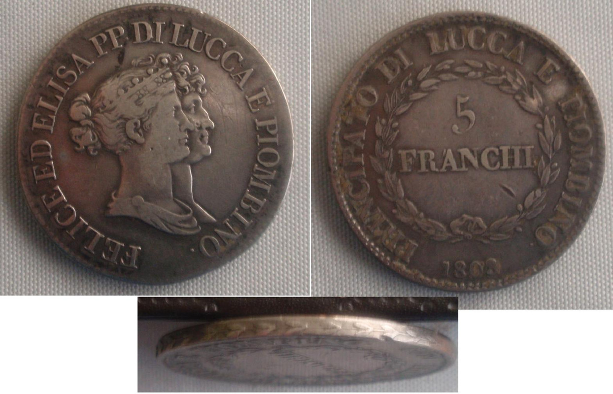 5 Franchi. Principado de Lucca y Piombino (Italia). 1808 5-L-1808-luca-e-piombino