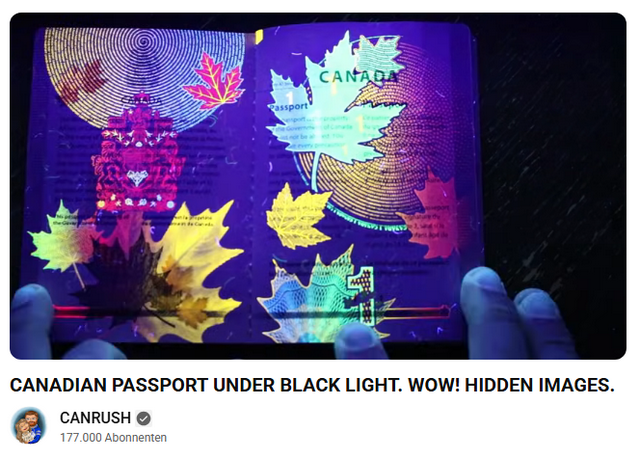 Kanadischer Reisepass unter UV-Licht