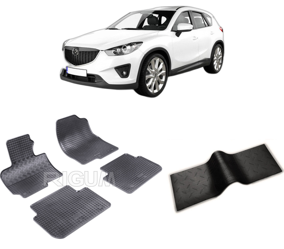 Set covorase auto MAZDA CX -5 I din 02.2012-06.2017, cu covoras tunel median, CAROSERIE SUV, Presuri cauciuc 100%, compatibil cu autoturismul MAZDA CX -5 I, Rigum