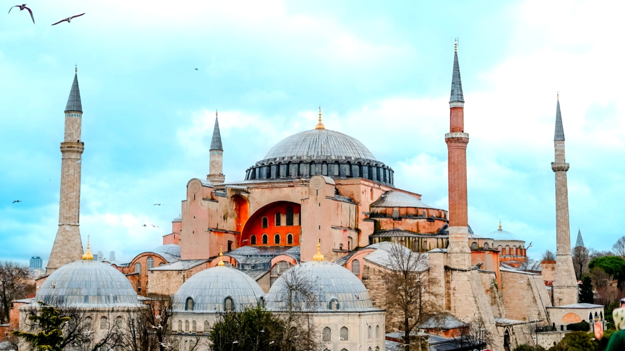 Detailed view of Hagia Sophia’s majestic dome and upper structure