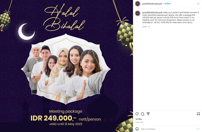 Paket halal bi halal yang ditawarkan GranDhika Iskandarsyah Jakarta.