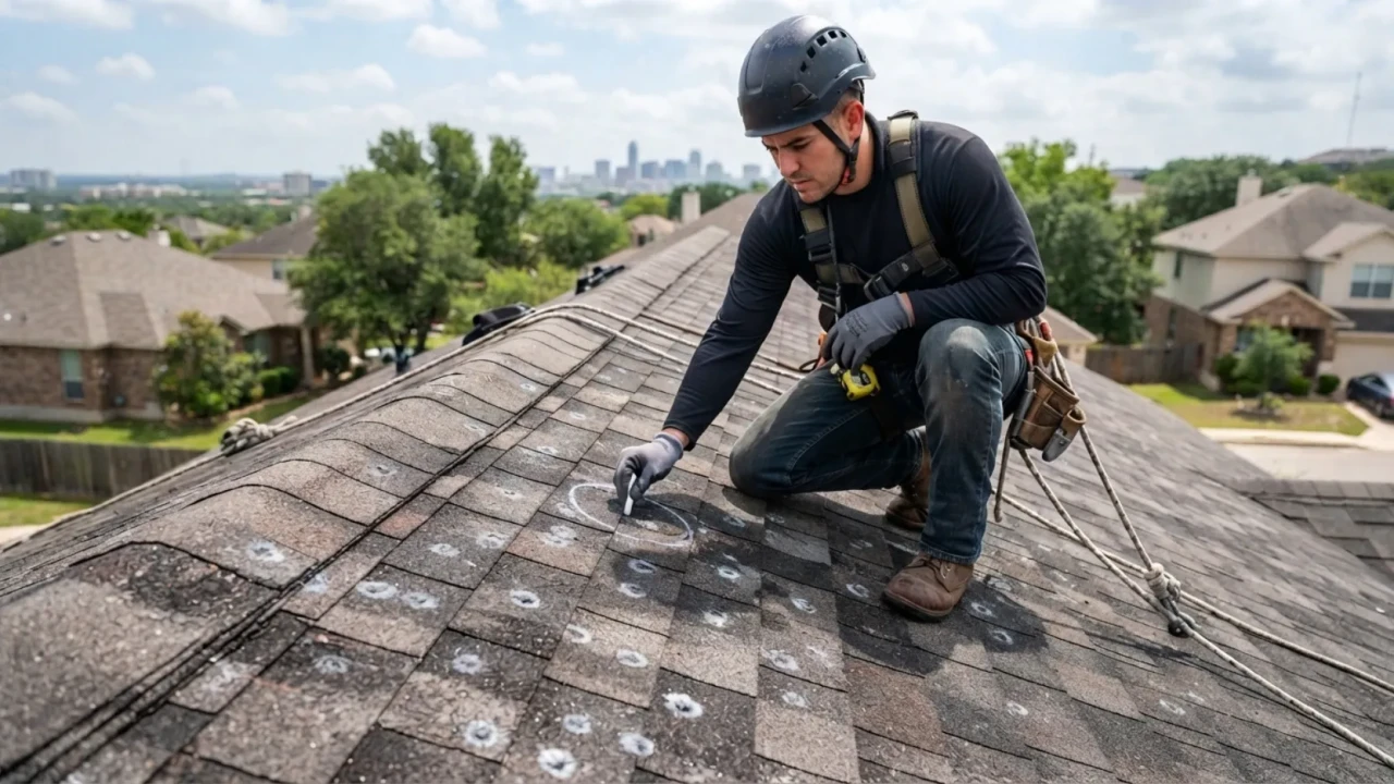 Hail damage asphalt shingles San Antonio storm inspection