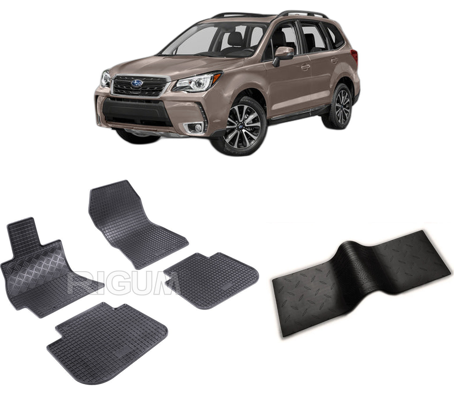 Set covorase auto SUBARU FORESTER IV din 02.2013-05.2019, cu covoras tunel median, CAROSERIE SUV, Presuri cauciuc 100%, compatibil cu autoturismul SUBARU FORESTER IV, Rigum