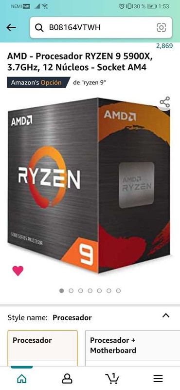 Amazon: AMD - Procesador RYZEN 9 5900X, 3.7GHz, 12 Núcleos - Socket AM4 