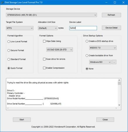 Disk Storage Low Level Format Pro v7.0