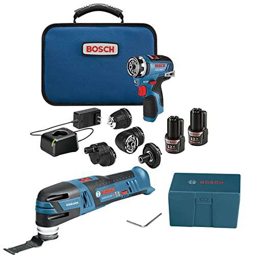 Amazon: Bosch Kit combinado de 2 herramientas de 12V Max con taladro/destornillador Flexiclick 5 en 1 y multiherramienta oscilante Starlock 
