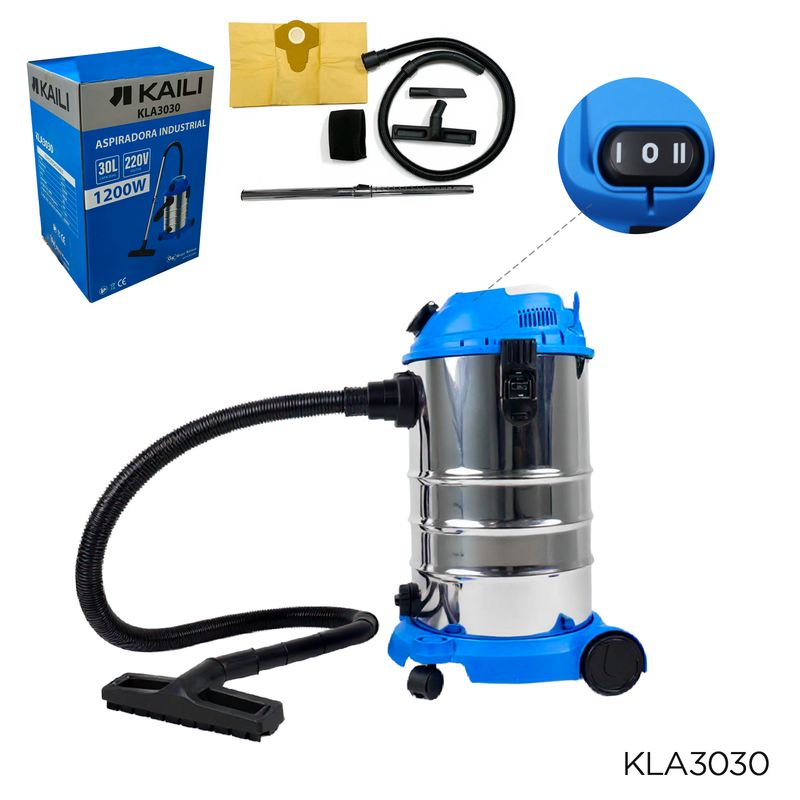 ASPIRADORA 1200W CON TANQUE DE ACERO INOXIDABLE 30 LITROS KAILI