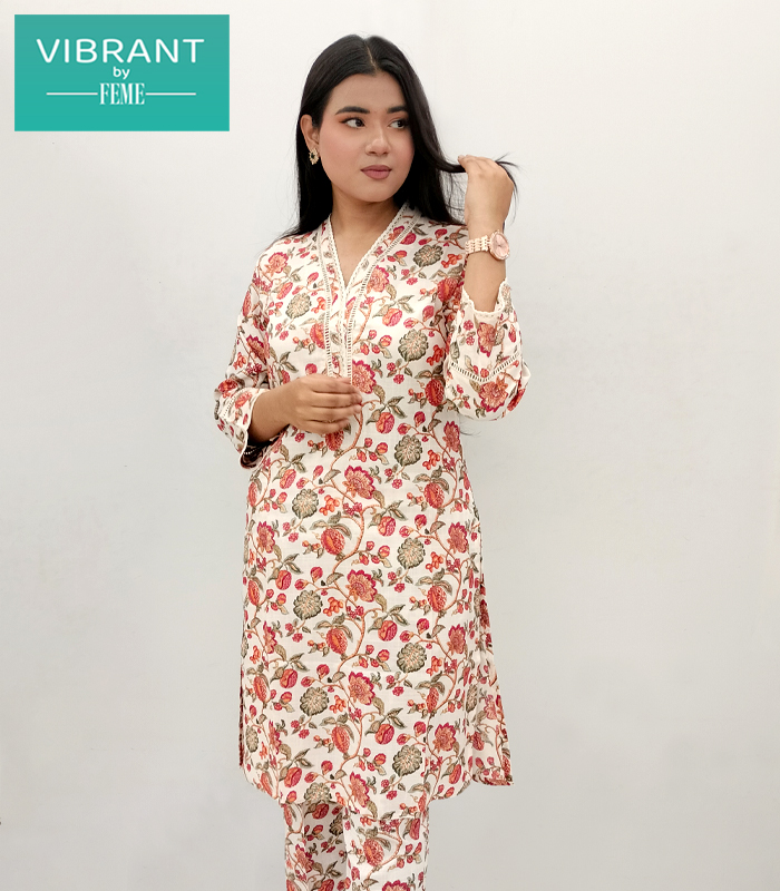 Band Collar Exclusive Feme Kurti :  8/2 White Red