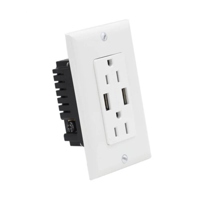 Tomacorriente de pared Serie Matix con un enchufe y dos puertos USB.