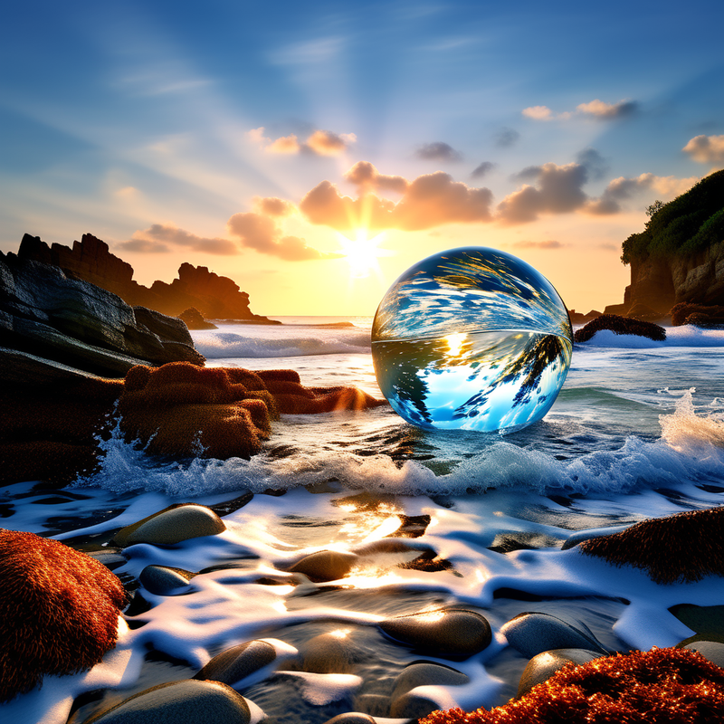 metal-sphere-half-submerged-by-the-shore-ocean-waves-cascading-around-it-surreal-digital-art-roc-590